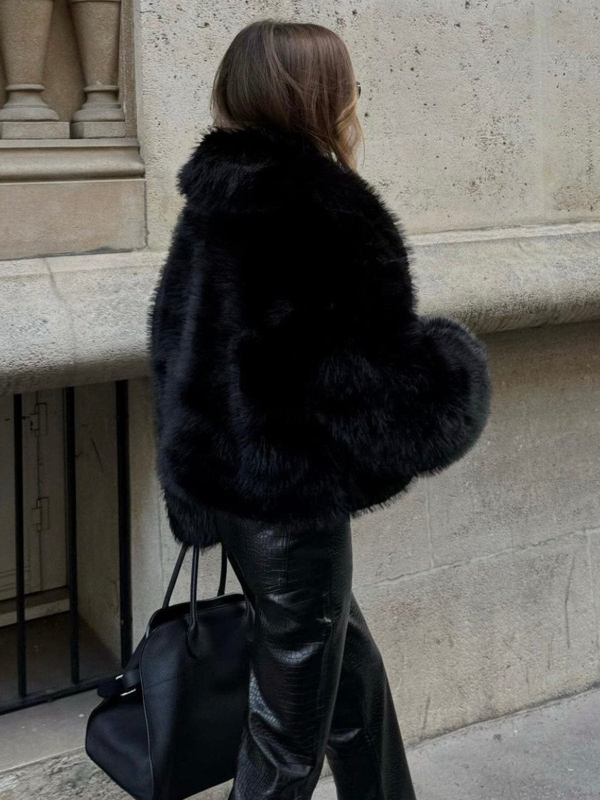 Veste en fausse fourrure col revers lune
