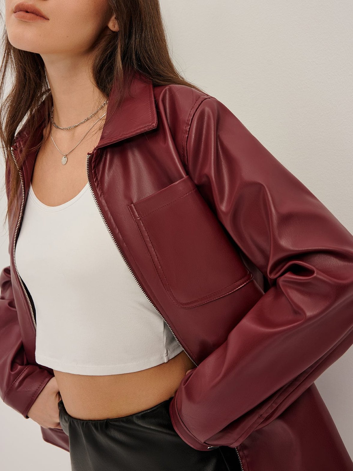 Veste simili cuir bordeaux casual légèreté