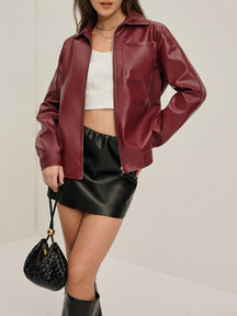 Veste simili cuir bordeaux élégante harmonie