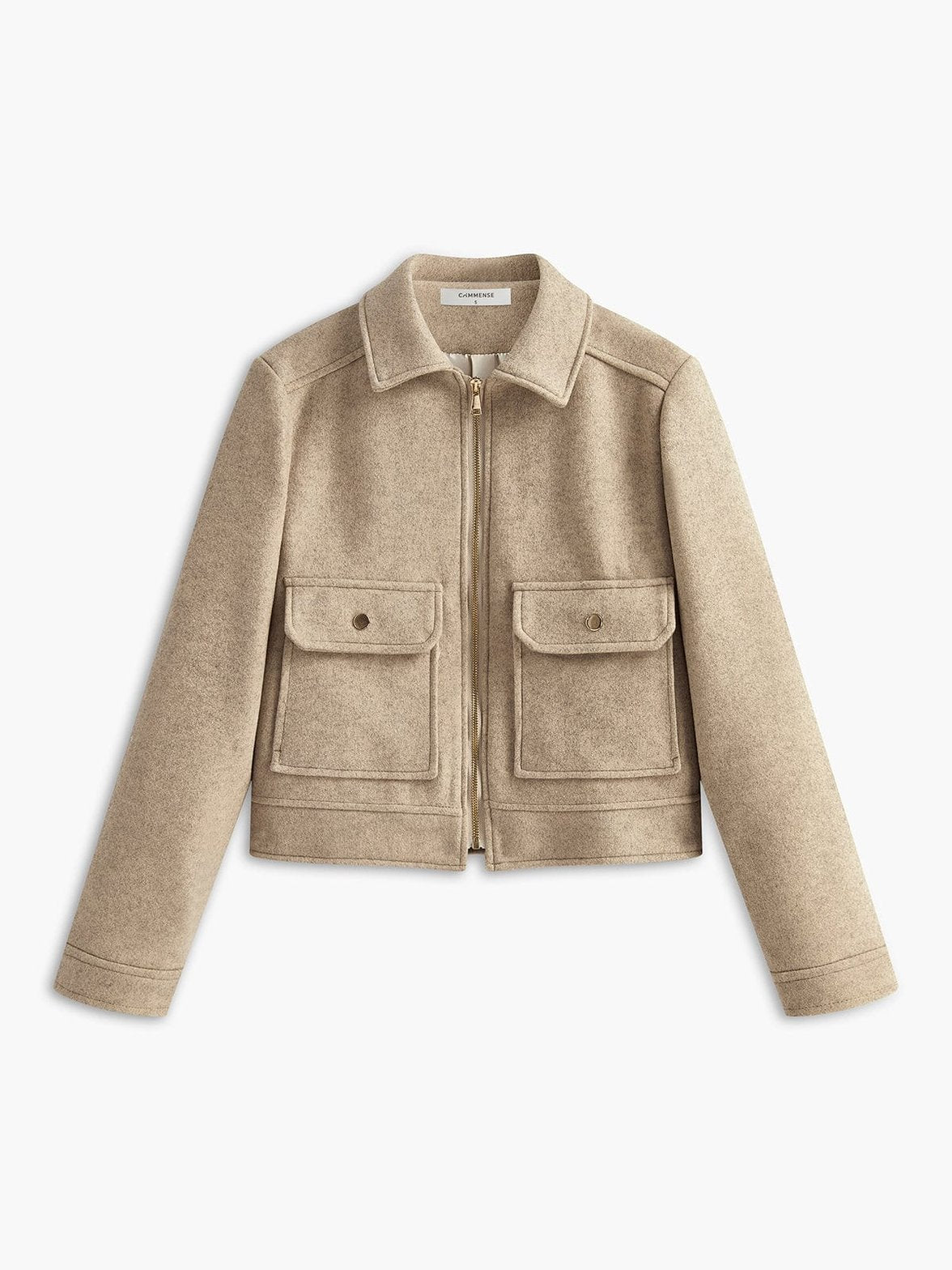 Veste tweed beige élégante vue de face soleil