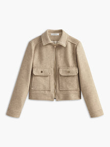 Veste tweed beige élégante vue de face soleil