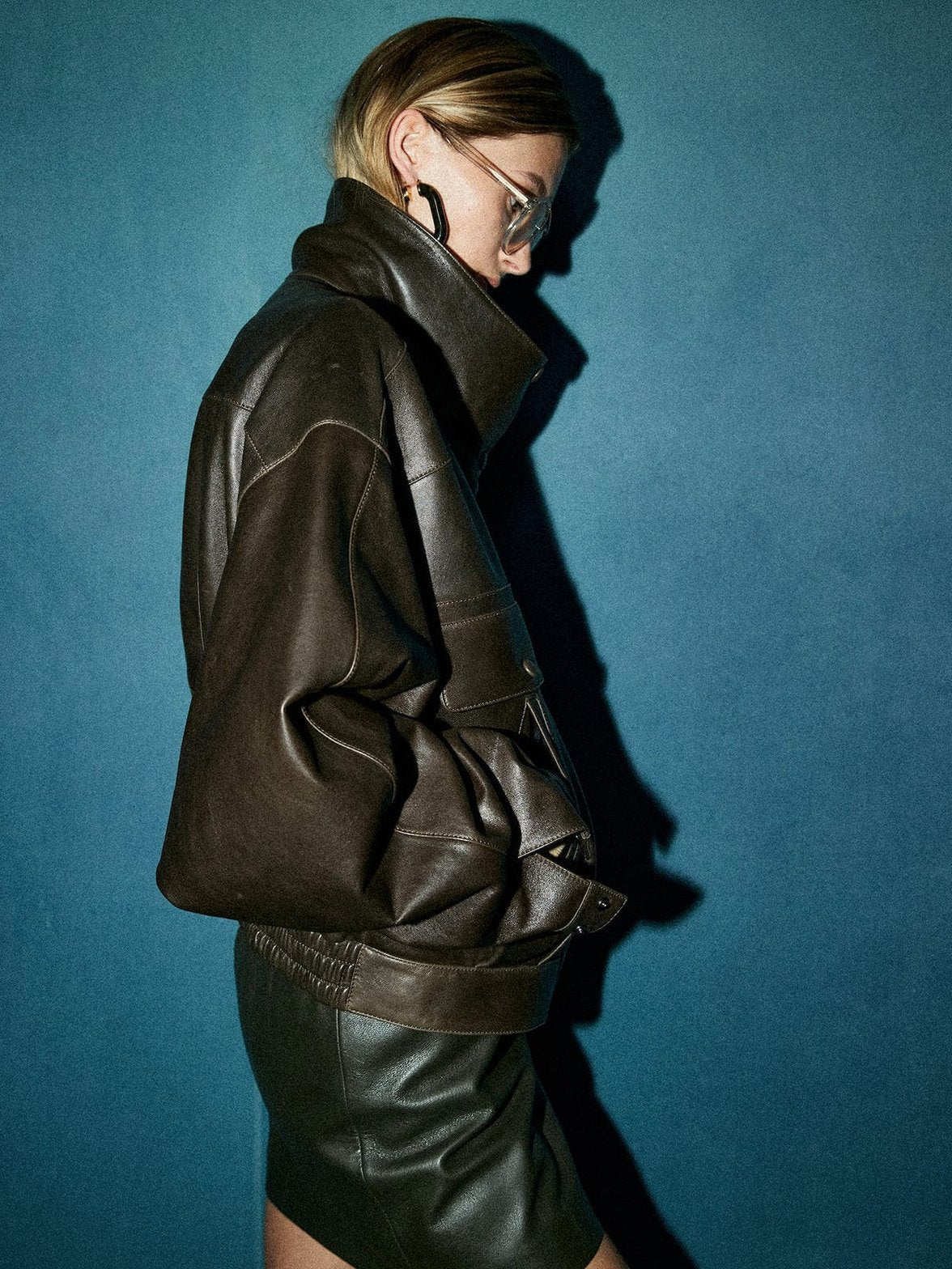 Veste simili cuir coupe ample cristal