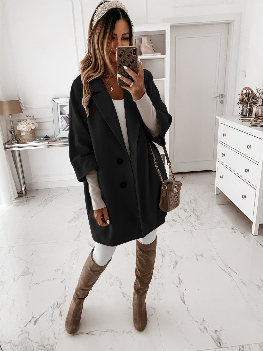 Veste longue chic blanc pur fleur