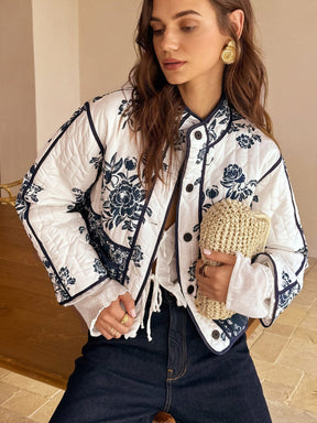 Veste courte imprimée fleurs zen