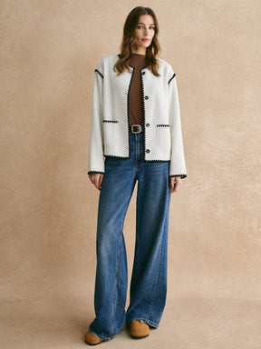 Veste minky blanche détail boutons style