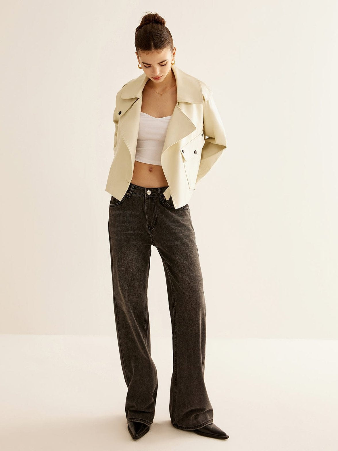 Veste oversize beige vue de profil lune