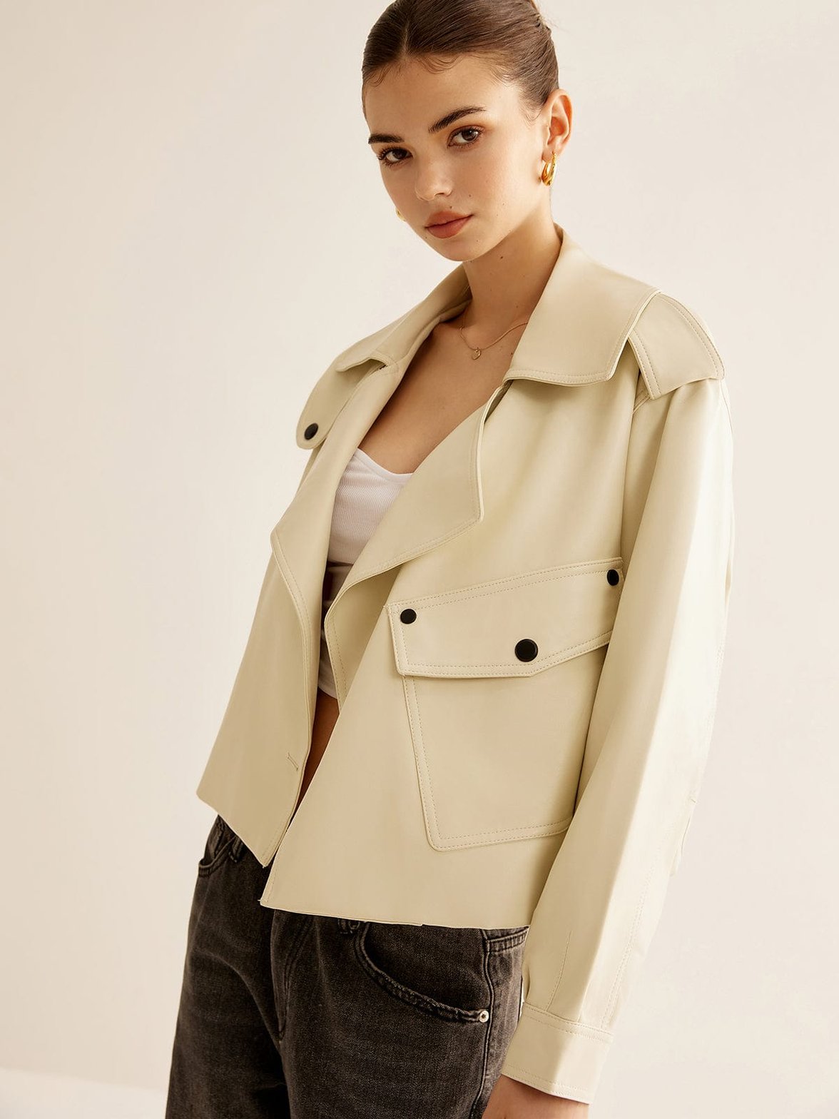 Veste oversize beige détail poche étoile