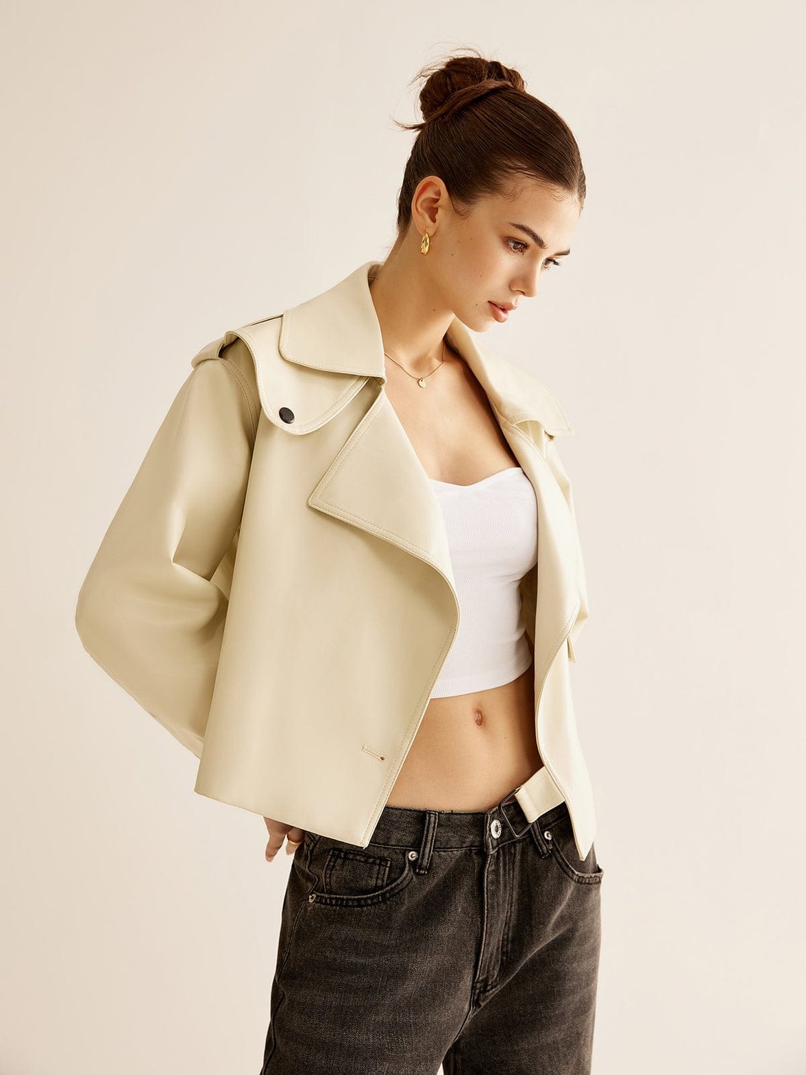Veste oversize beige style casual arc