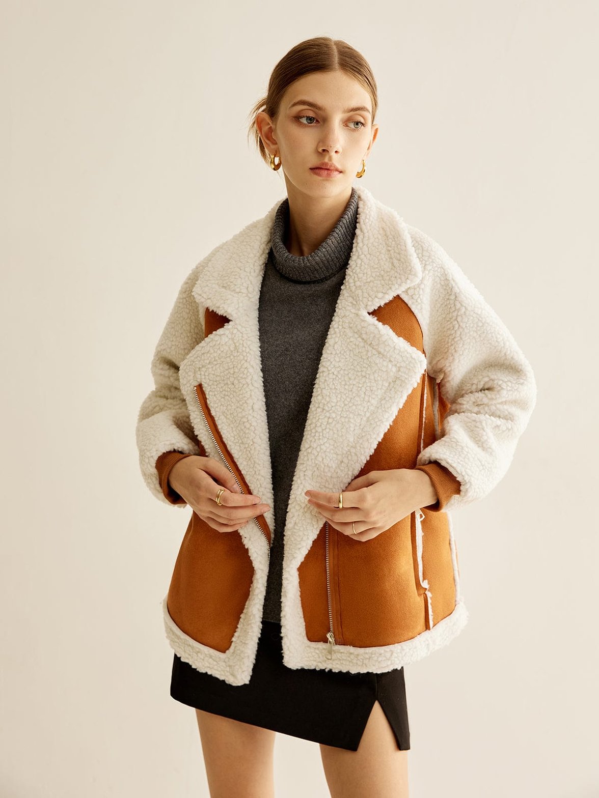 Veste polaire bicolore détail poche chaleur