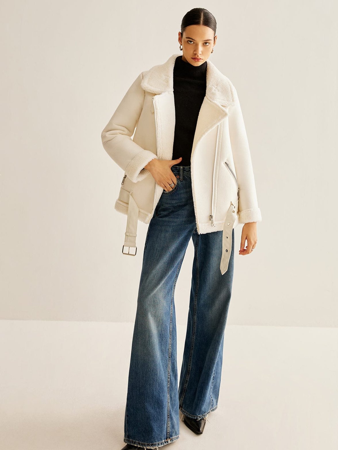 Veste asymétrique blanche détail zip sophistication