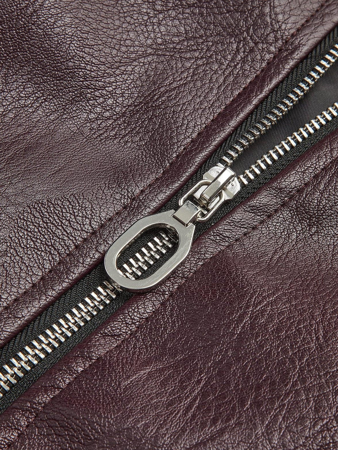 Veste simili cuir marron détail zip vent
