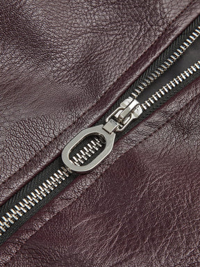 Veste simili cuir marron détail zip vent