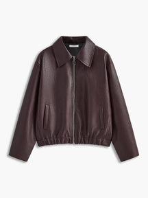 Veste simili cuir marron vue de face soleil
