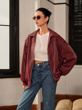 Veste biker bordeaux détail col style