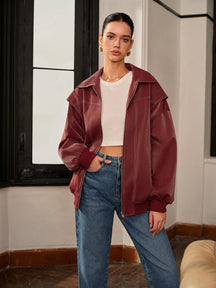 Veste biker bordeaux vue de face harmonie