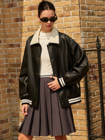 Veste bomber simili cuir noir vue de face harmonie