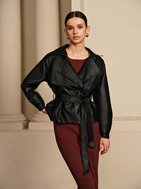 Veste style cuir noire avec ceinture crystal