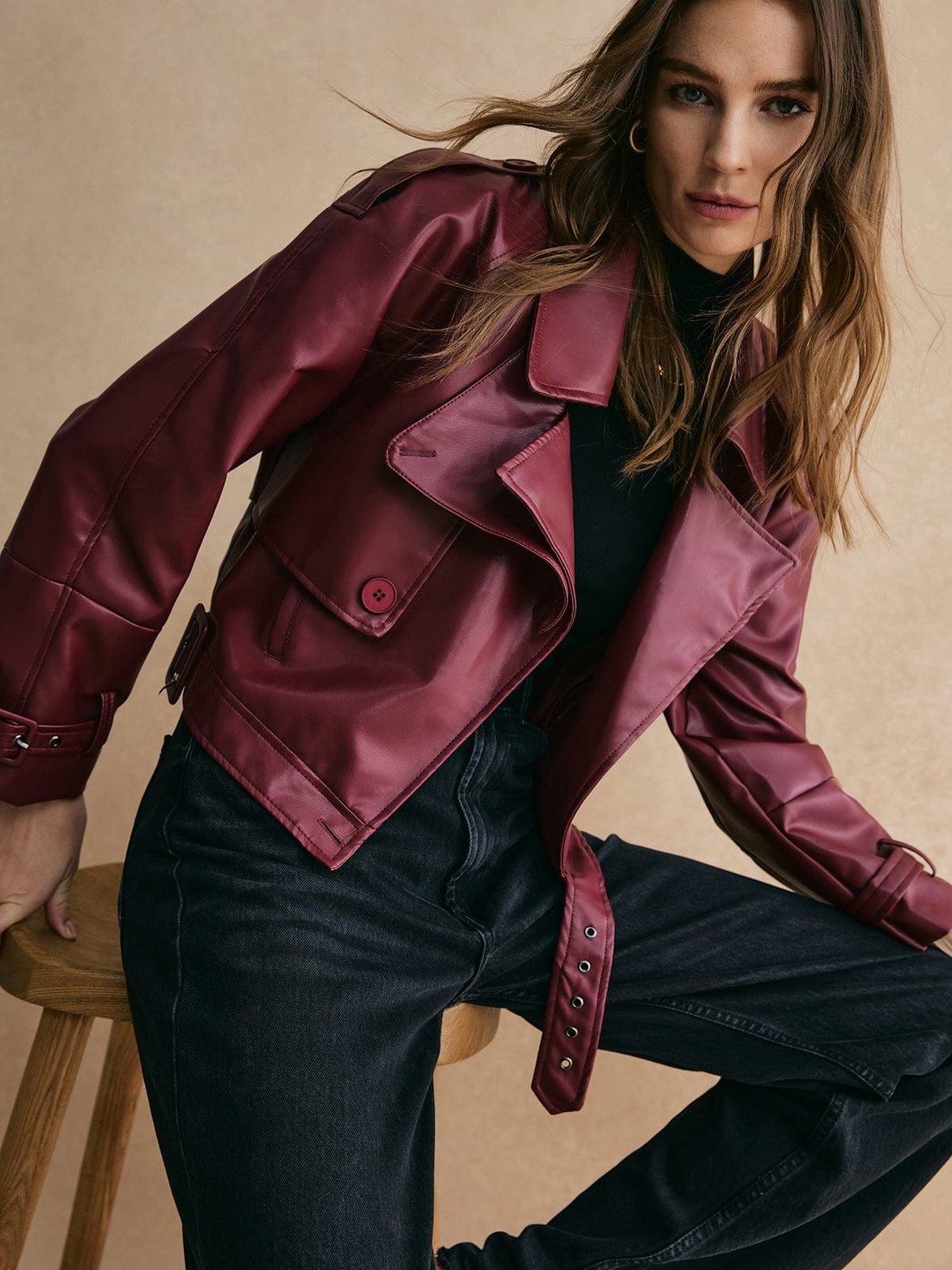 Vue latérale veste style cuir - Charme