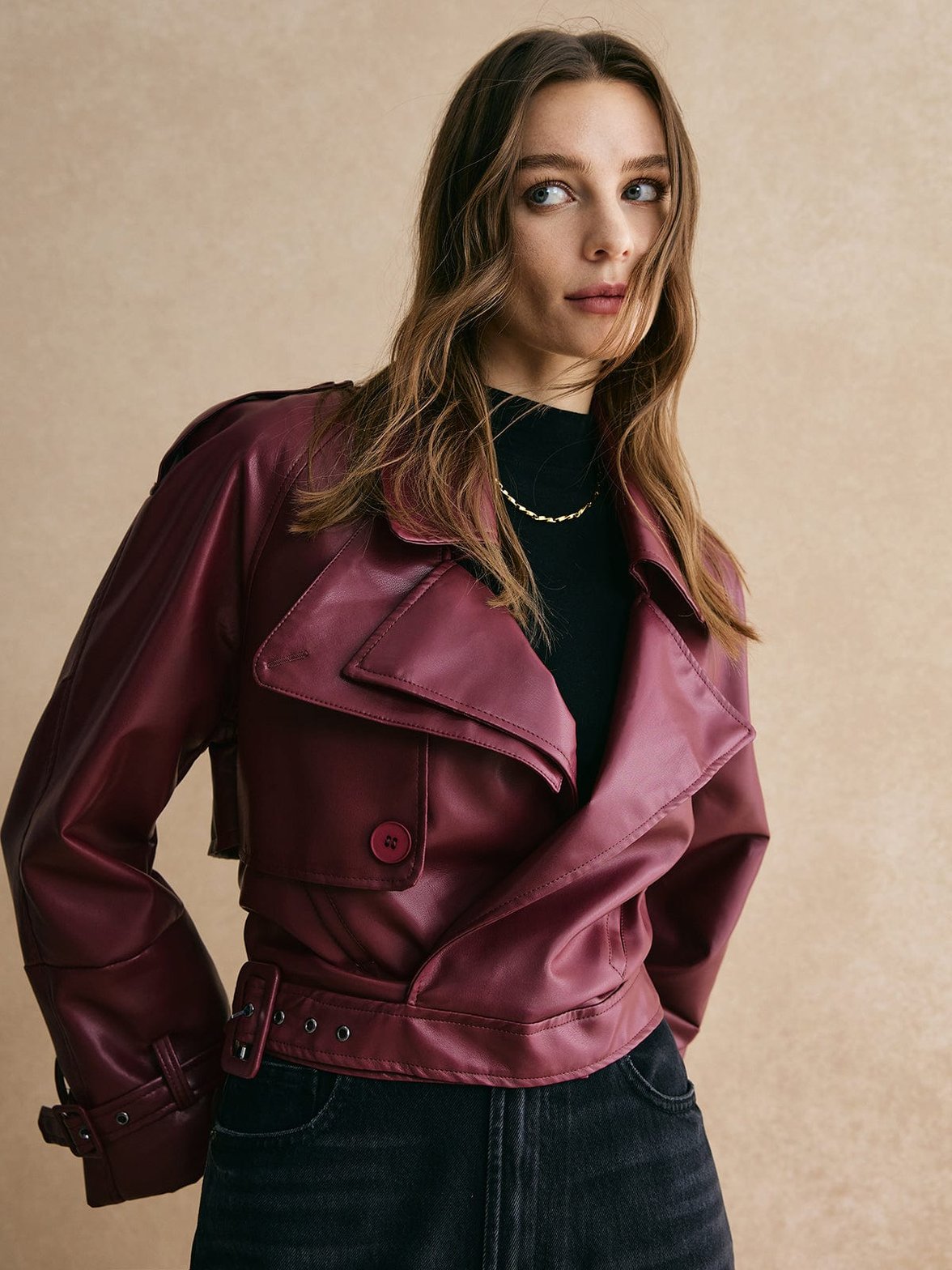 Veste simili cuir bordeaux détail manche - Étoile