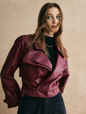 Veste simili cuir bordeaux détail manche - Étoile