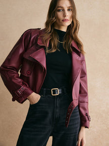 Veste simili cuir bordeaux élégante - Douceur