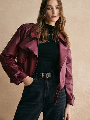 Veste simili cuir bordeaux élégante - Douceur