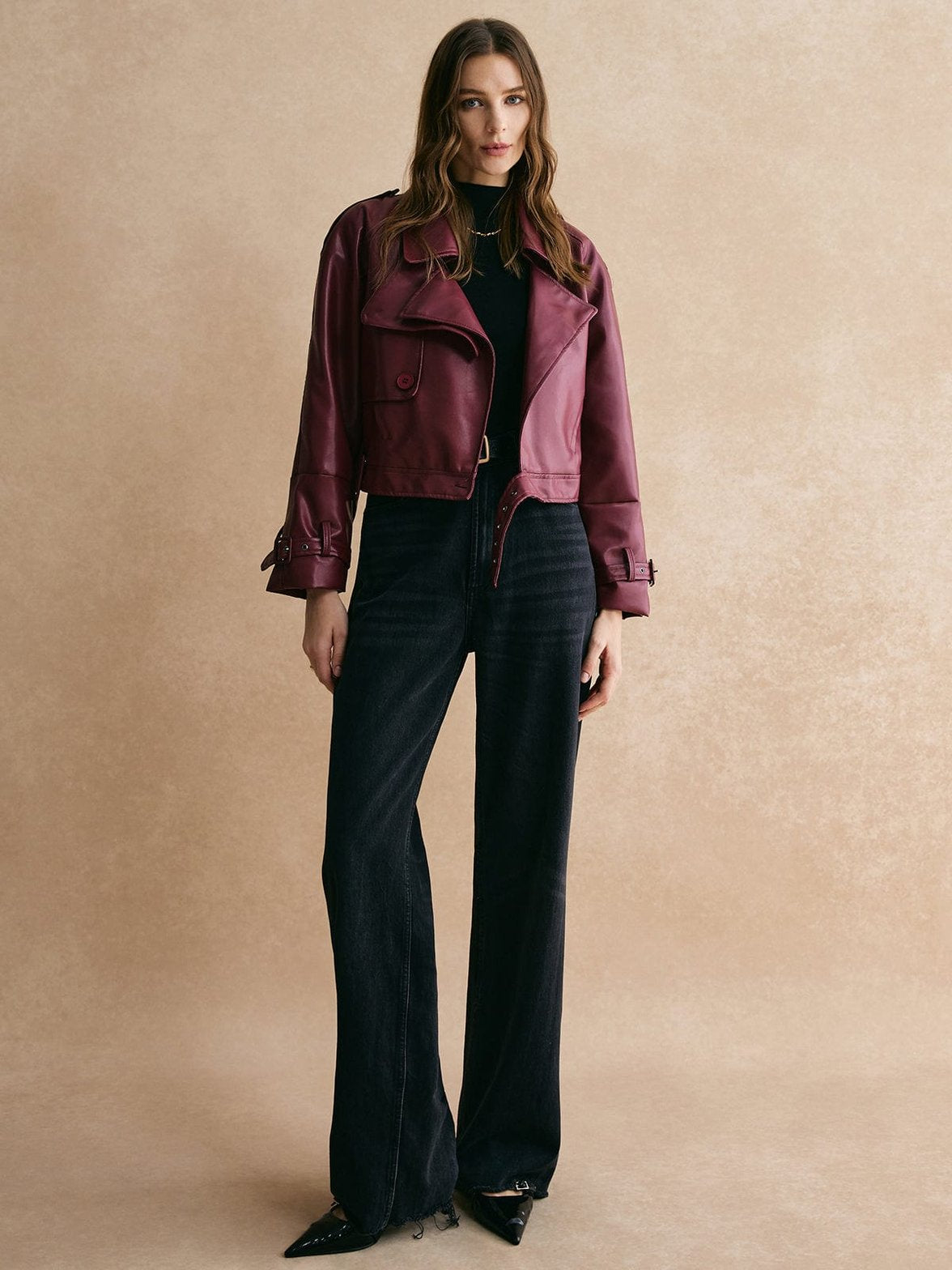Veste courte style cuir avec ceinture - Éclat