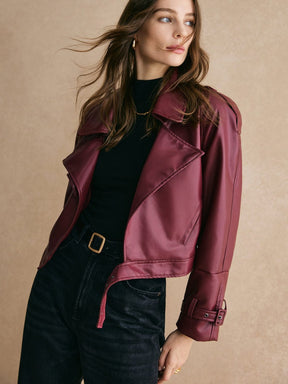 Vue dos veste style cuir bordeaux - Grâce