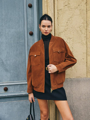Veste daim marron détail col vent