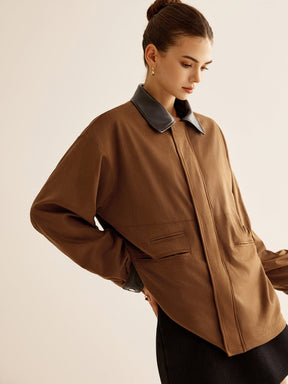 Veste daim marron détail manche harmonie