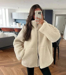 Veste teddy oversize douillette beige douceur