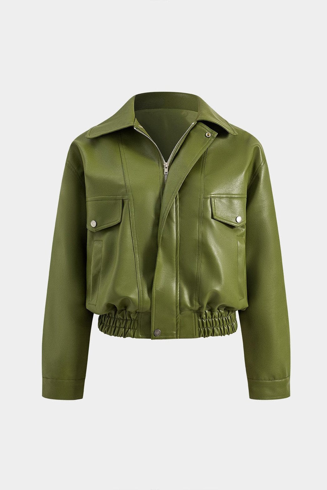 Veste simili cuir vert olive vue de face doux