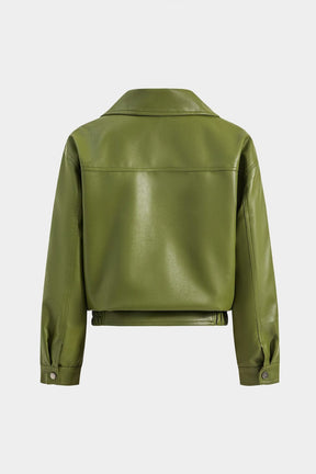 Veste simili cuir vert olive vue de dos léger