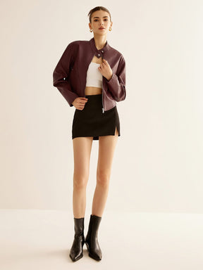 Veste simili-cuir bordeaux détail zip chic