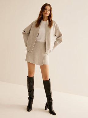 Veste tweed beige porter décontracté plume