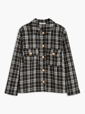 Veste tweed noir et blanc à carreaux élégante harmonie