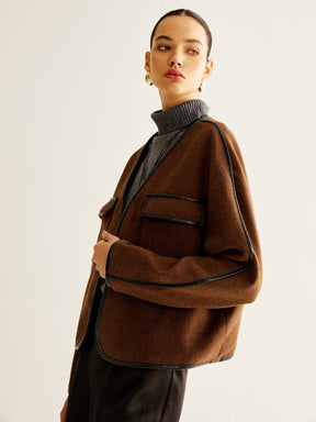 Veste tweed marron portée style décontracté vent