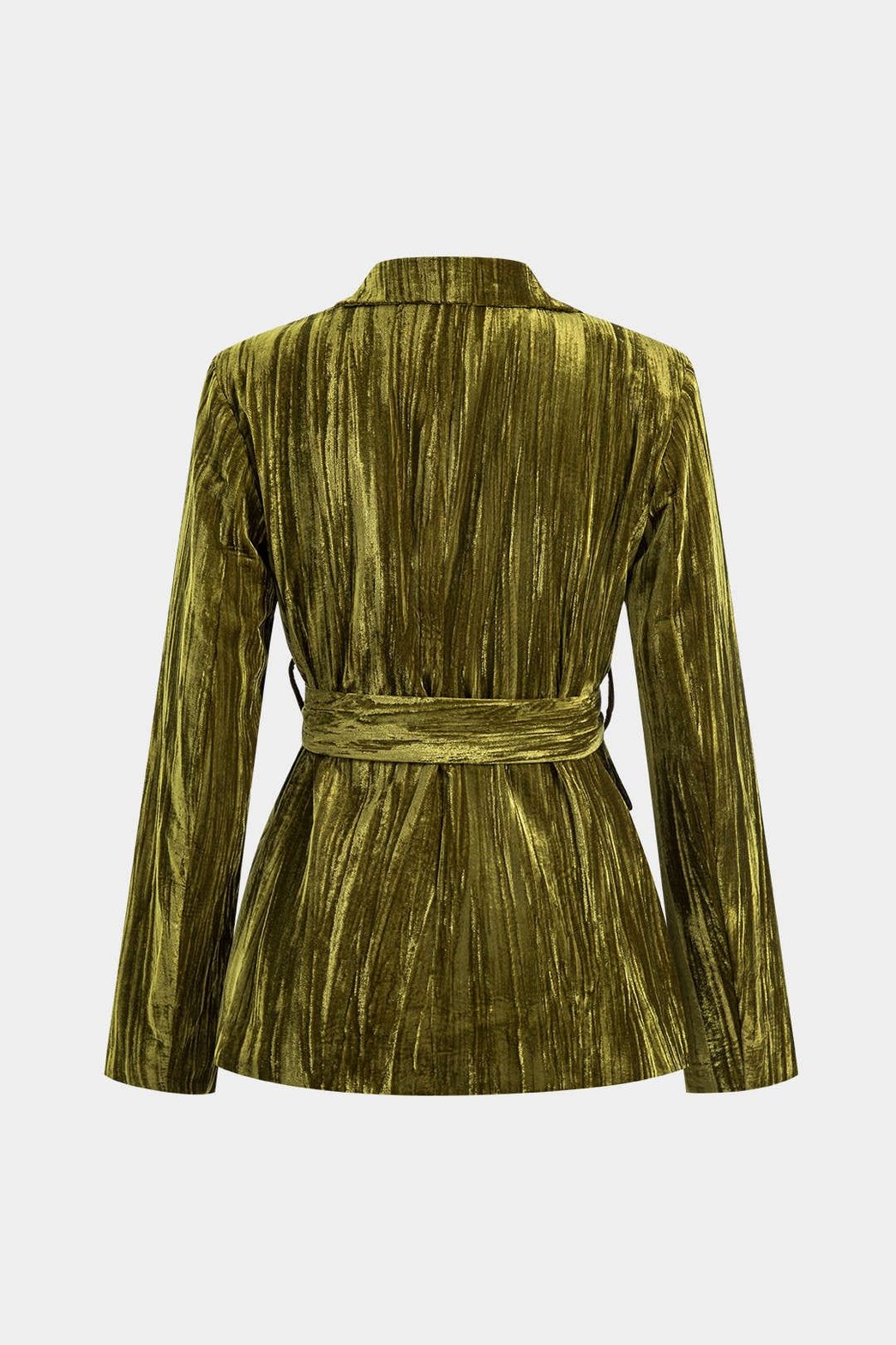 Veste velours vert ceinturée vue de côté élégance