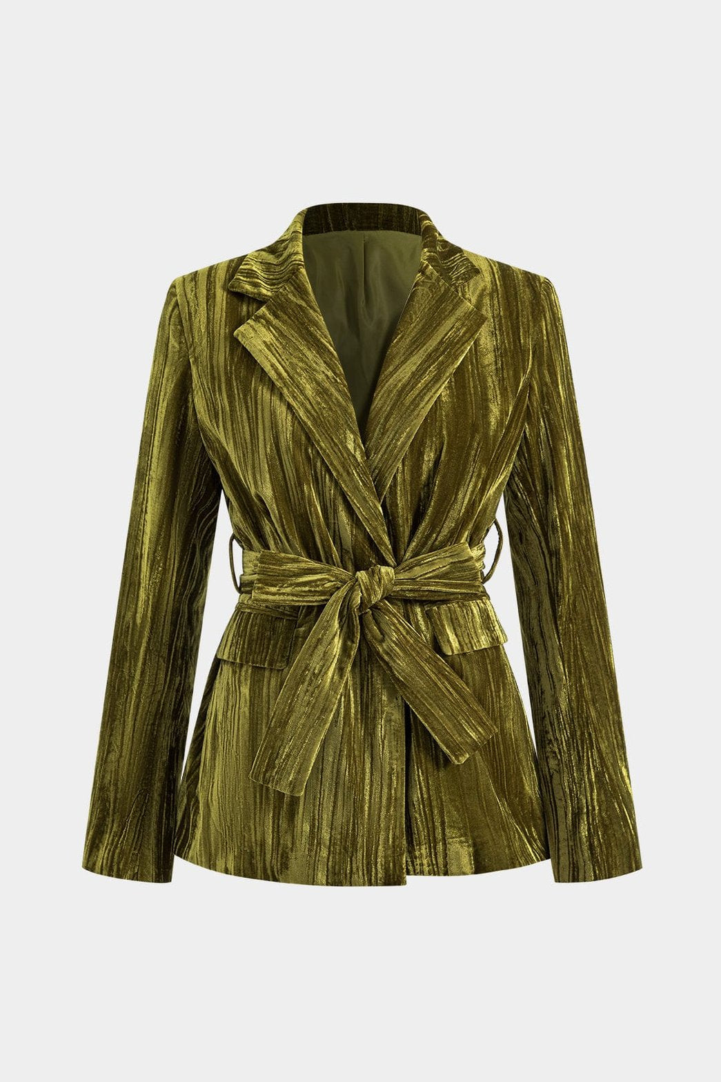 Veste velours vert ceinturée vue de face douceur