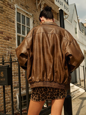 Veste marron en simili cuir détail des manches - confort