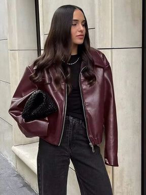 Veste zippée bordeaux élégante vue de face lueur