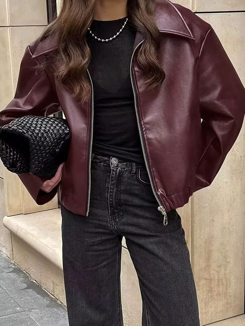 Veste zippée bordeaux détail des finitions crystal