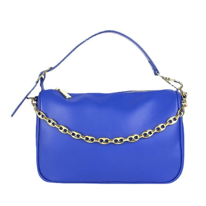 Sac bandoulière bleu royal jolieandjuliette avec chaîne dorée élégant femme