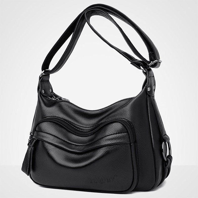 Sac bandoulière cuir noir jolieandjuliette élégant multizips femme pratique