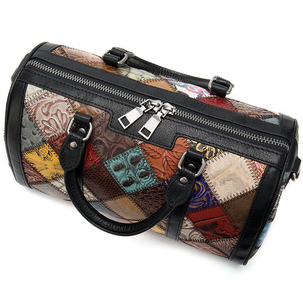 Sac bowling patchwork cuir multicolore jolieandjuliette avec fermeture éclair