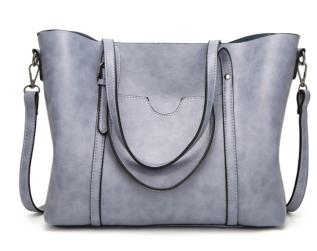 Sac cabas gris-bleu jolieandjuliette en cuir synthétique spacieux avec bandoulière amovible