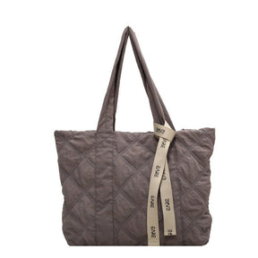 Sac cabas matelassé gris taupe jolieandjuliette avec anses longues et ruban décoratif