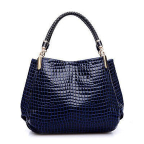 Sac à main cuir bleu marine effet croco jolieandjuliette anse tressée élégant