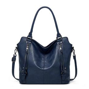 Sac à main bleu marine jolieandjuliette en cuir fourre-tout avec bandoulière et zips décoratifs