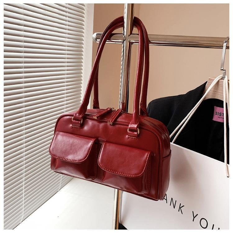 Sac à main cuir bordeaux jolieandjuliette élégant double poche femme mode